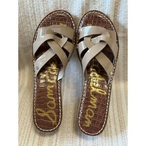 Sam Edelman Women Size 9.5 Nude Raynere Patent Cork Wedge Slip On Sandals
